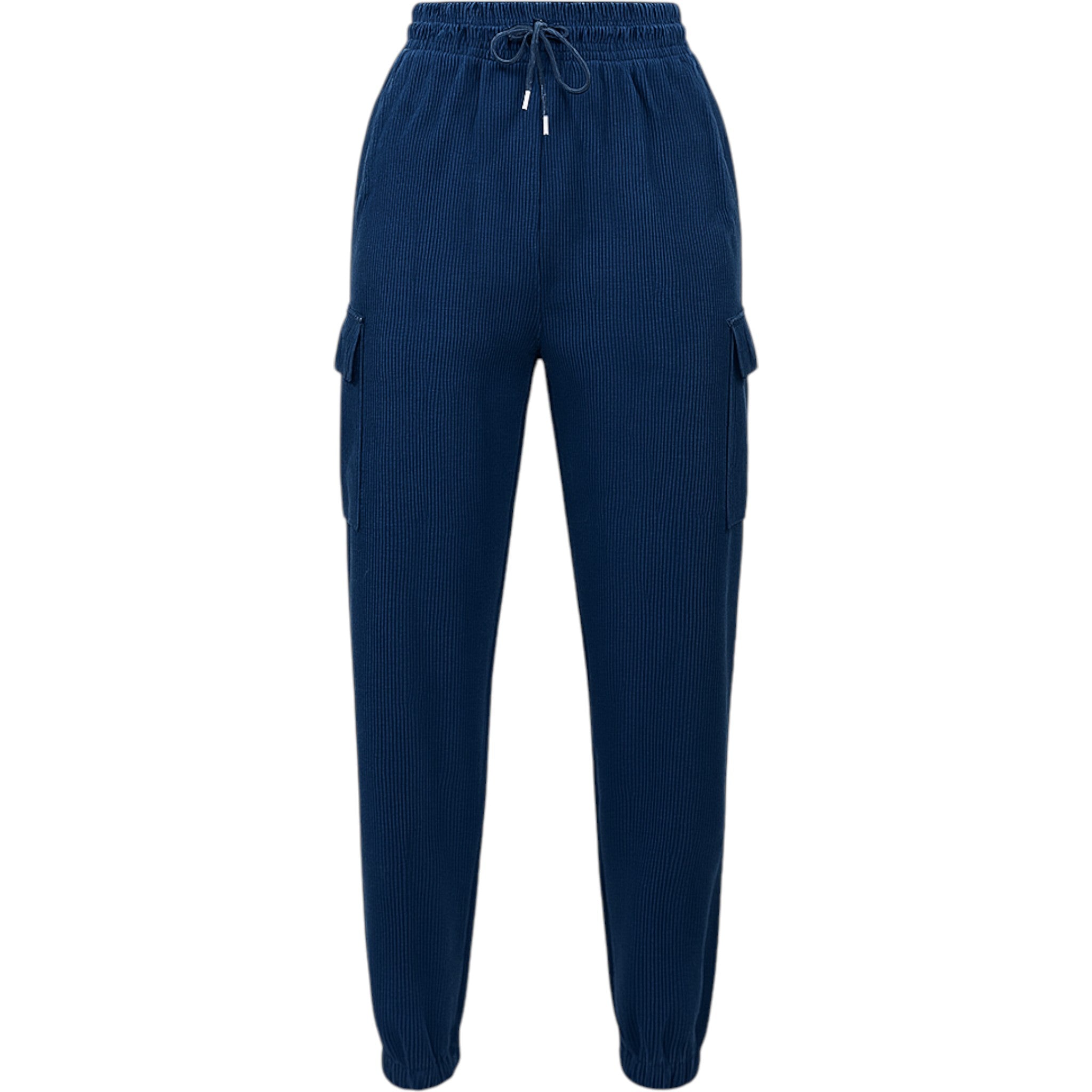 Ladies navy cord cargo joggers with pockets – casual relaxed fit trousers.
